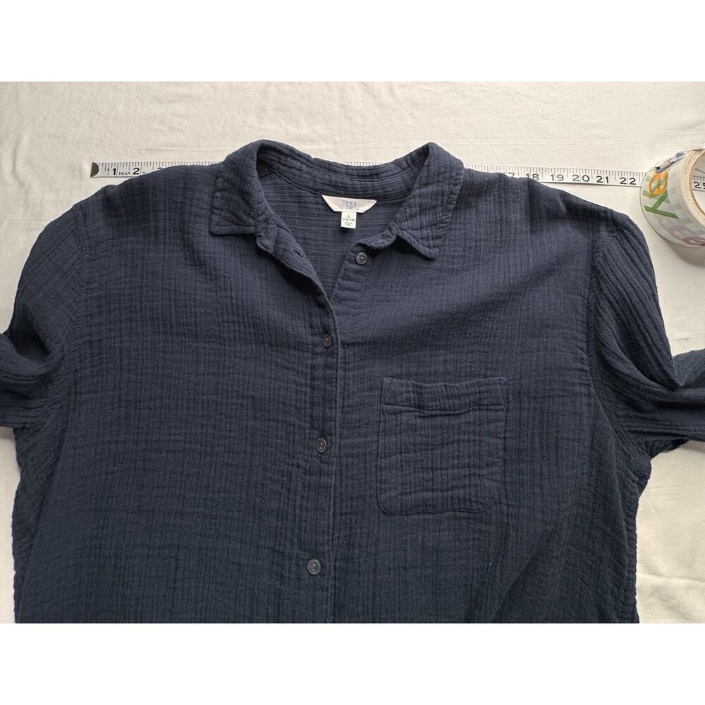 Time and Tru L Blue Button Shirt Crinkle Cotton Fabric Long Sleeve Picked - Picture 7 of 16